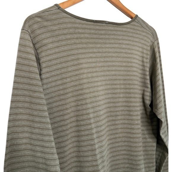 GUESS Jeans Womens Striped Long Sleeve Top Green Embroidered Logo Crew Neck - Picture 12 of 16